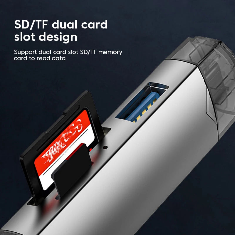 Simplrtech  6-in-1 Card Reader — USB 3.0 to Type-C / Micro USB / SD / TF Adapter