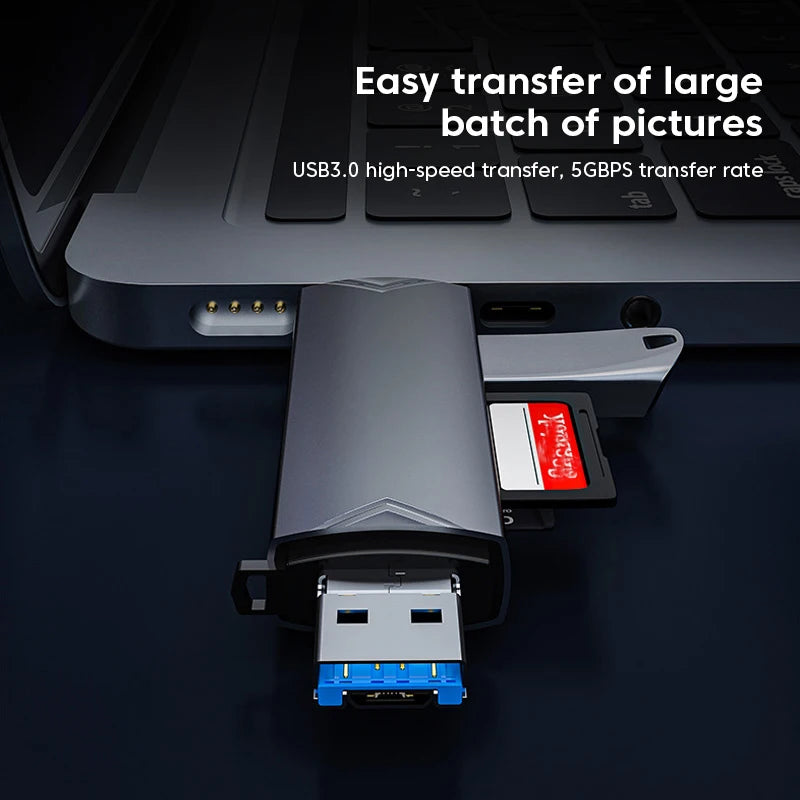 Simplrtech  6-in-1 Card Reader — USB 3.0 to Type-C / Micro USB / SD / TF Adapter