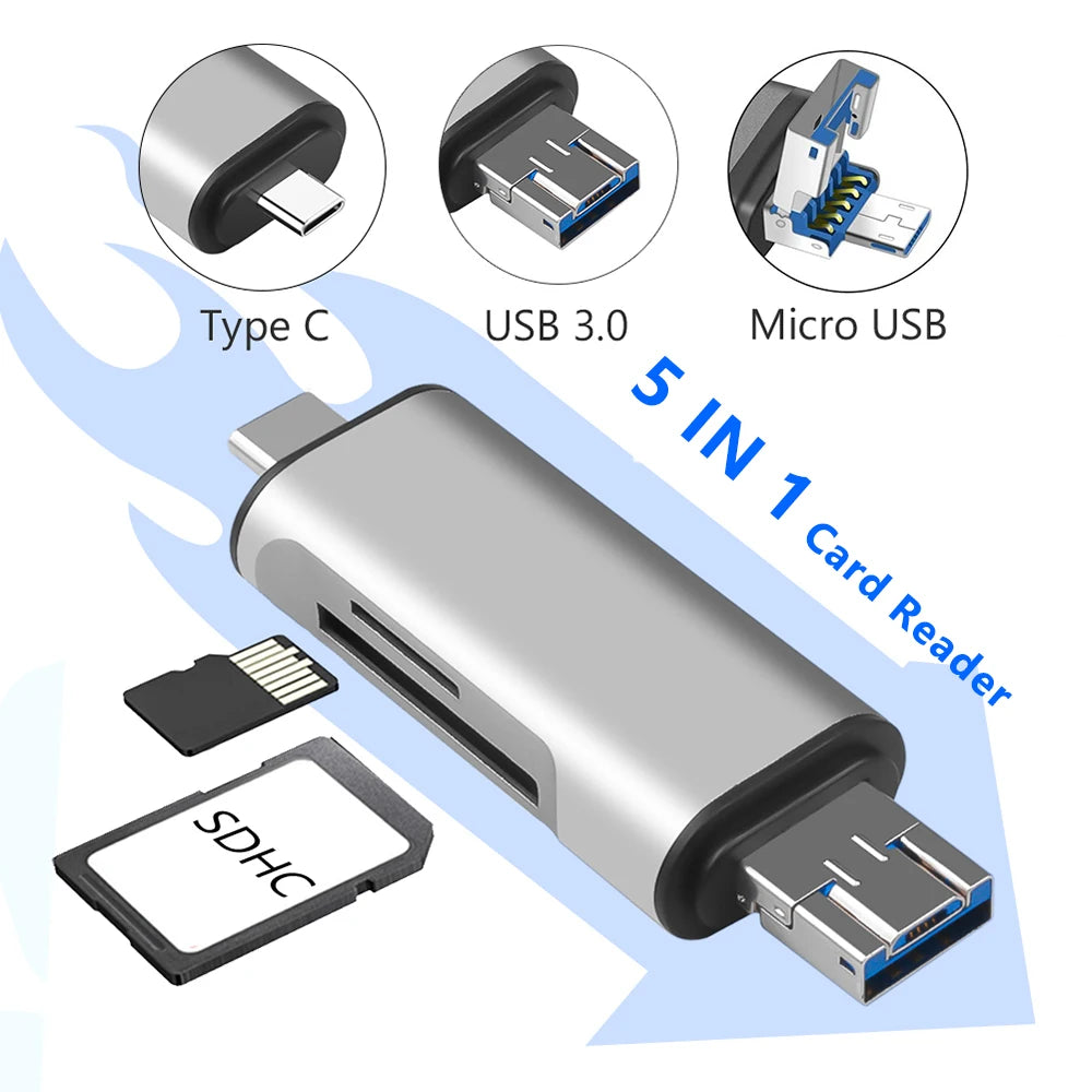 Simplrtech  6-in-1 Card Reader — USB 3.0 to Type-C / Micro USB / SD / TF Adapter