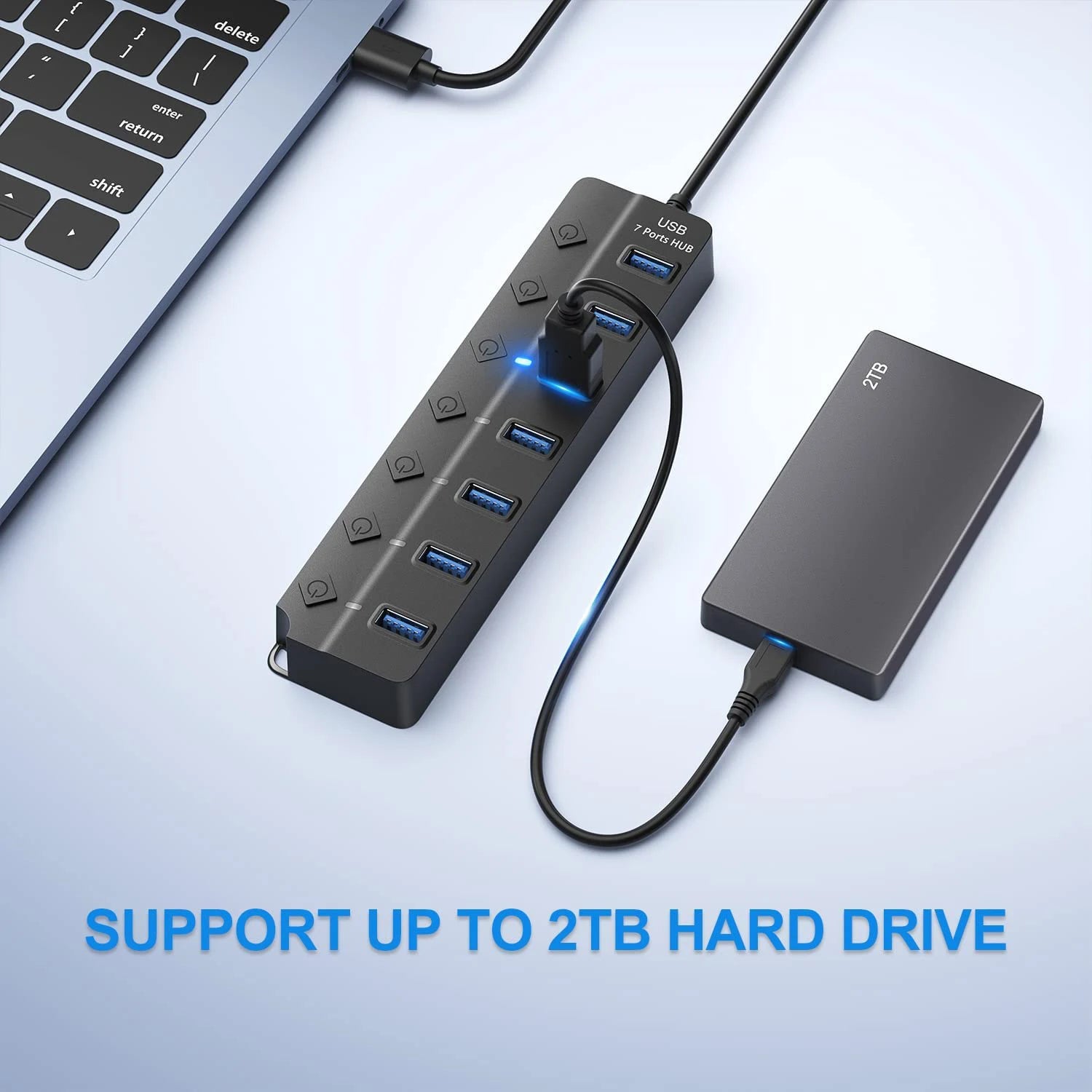 Simplrtech 7-Port USB 3.0 Hub — High-Speed Splitter with Power Switches | 5Gbps Transfer | 120cm Cable