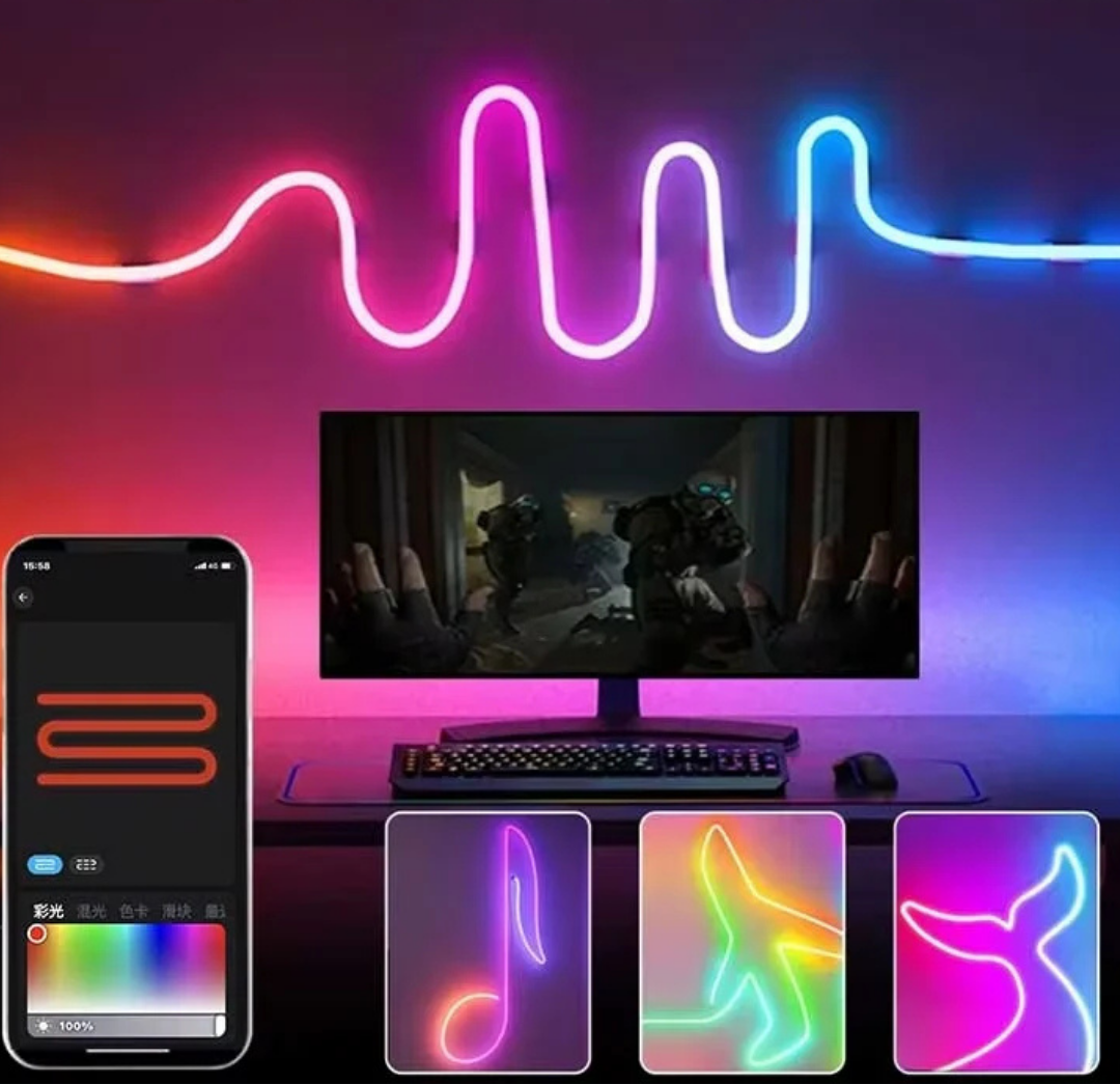 Simplrtech 5V USB RGBIC Neon LED Strip — Multi-Color Lighting with Bluetooth App & Remote Control
